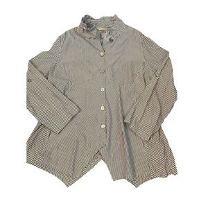 NWOT Soft Surroundings Shirt XXL Orange Gray White  Roll Up Sleeve  Asymmetric